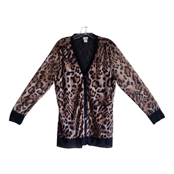 Chico's Sweaters - CHICO'S 2 Women's 12 Mesh Cardigan Animal Print V-Neck Button Up Lightweight 38"